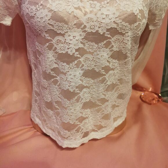 Cecil Mcbee Top Women's Small White Lace Party Casual Sheer Festival Costume Y2K - Picture 11 of 12